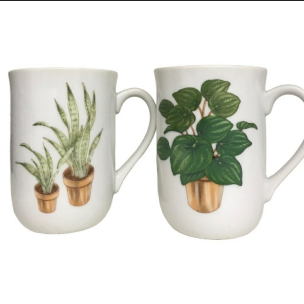 Set Of Vintage Plant Ceramic Coffee Mugs